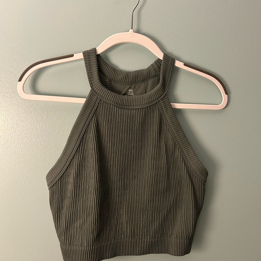Aerie Green Ribbed Crop Tank Top